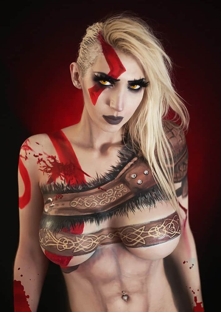 Twitch Partner Intraventus As Kratos From God Of War Body Painte